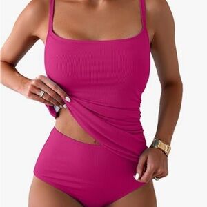 Vibrant Pink Ribbed Swimsuit